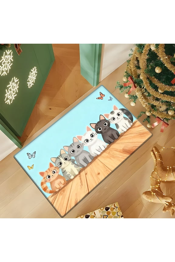 Flannel printed kitchen decoration mats, kitchen mats bathroom mats door mats area mats carpets Cat Party Mat -15.7'' x 23.6''