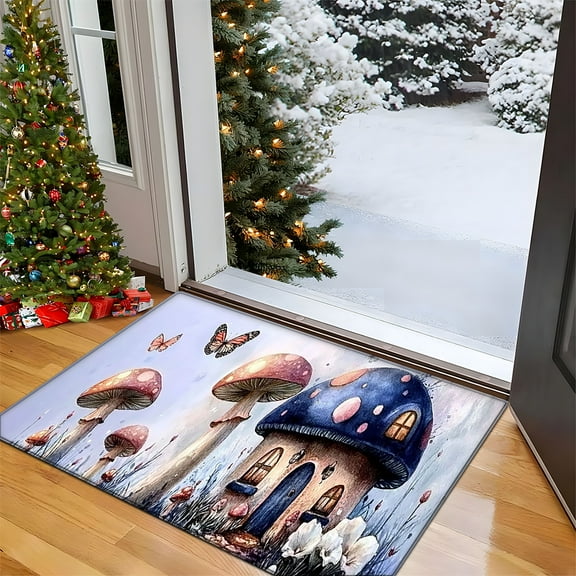 CCTFS Flannel printed kitchen decoration mats, kitchen mats bathroom mats door mats area mats carpets Mushroom Butterfly Flower Mat -15.7'' x 23.6''