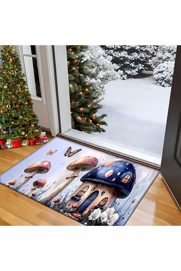 Flannel printed kitchen decoration mats, kitchen mats bathroom mats door mats area mats carpets Mushroom Butterfly Flower Mat -15.7'' x 23.6''