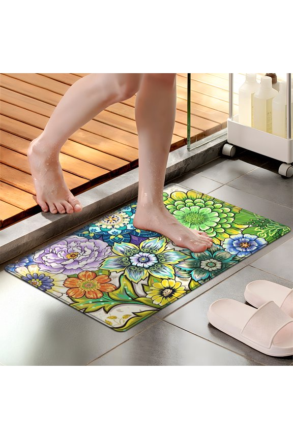 Flowers Soft Non-slip 1Pc Flannel Mat & Kitchen Rugs,Great for Entryway Bathroom