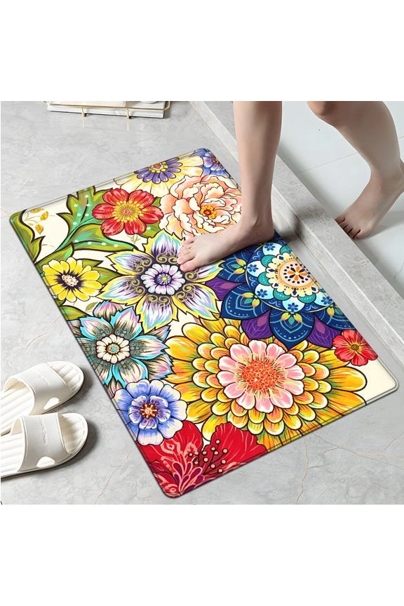 Flowers bloom in spring Soft Non-slip 1Pc Flannel Mat and Kitchen Rugs,16''x24'',for Bathroom Entryway Bedroom