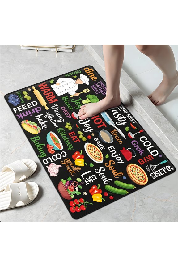 Food Festival Chef and Pizza Soft Touch 1Pc Flannel Mat & Kitchen Rugs,Non-slip for Home Decoration Bathroom Entry