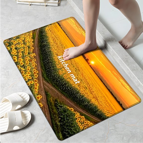 CCTFS Golden Sunset Sunflower Flower Sea Multi-purpose 1-Piece Flannel Mat and Kitchen Rugs,Soft Non-slip for Home Bedroom Bathroom