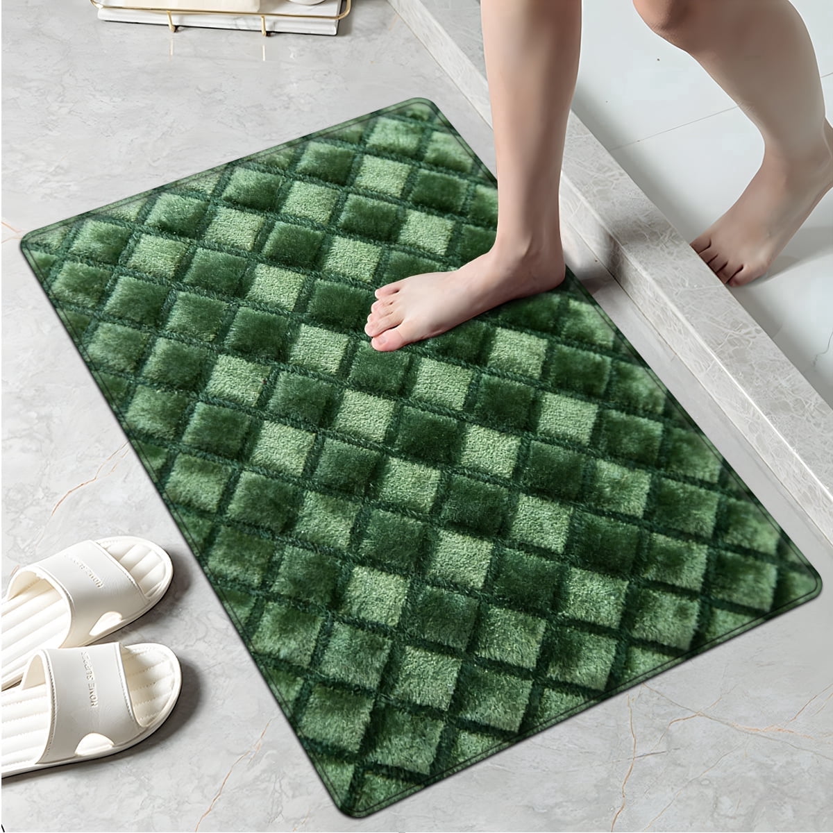Flenno Rug CCTFS Green Plaid Flannel Texture 1Pc Flannel Mat & Kitchen Rugs,Soft ...