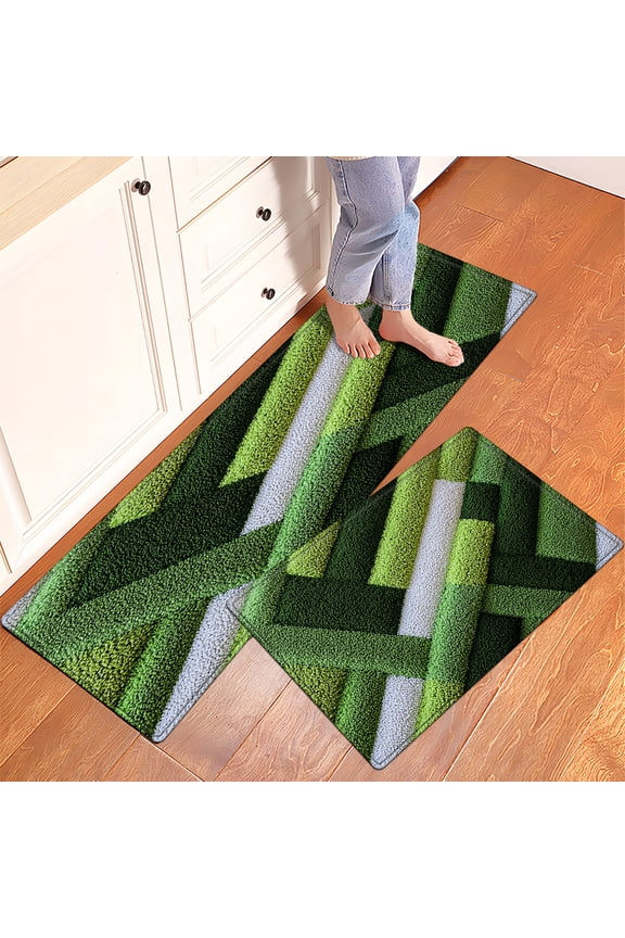 Green holiday carpet Fall Kitchen Rugs Set of 2, Holiday Kitchen Mat Decor Home Decorations, Green Mats for Kitchen Floor - 16''*24'' and 17''*47'' in