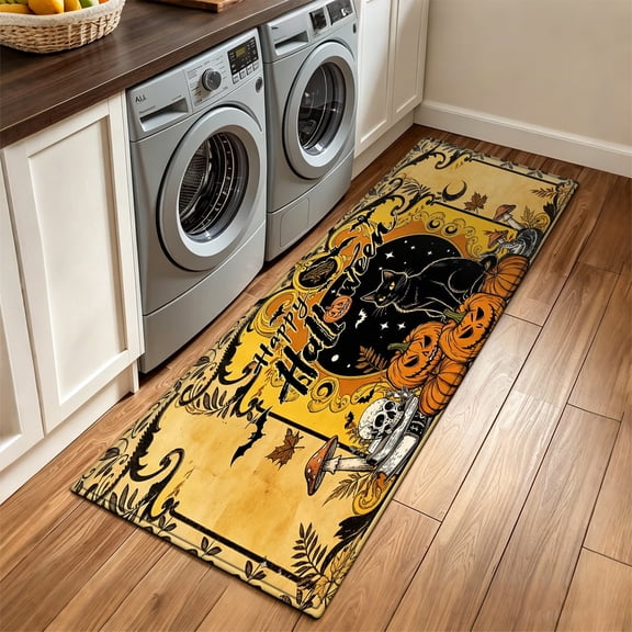CCTFS Halloween Black Cat Pumpkin Non-slip Bathroom Rugs, 17''×47'' Inches, Soft for Bathroom Aisle