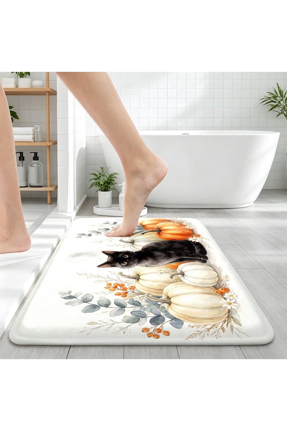 Halloween Black Cat Pumpkin Soft Non-slip Bathroom Rugs, 16''×24'' Inches, for Home Bathroom