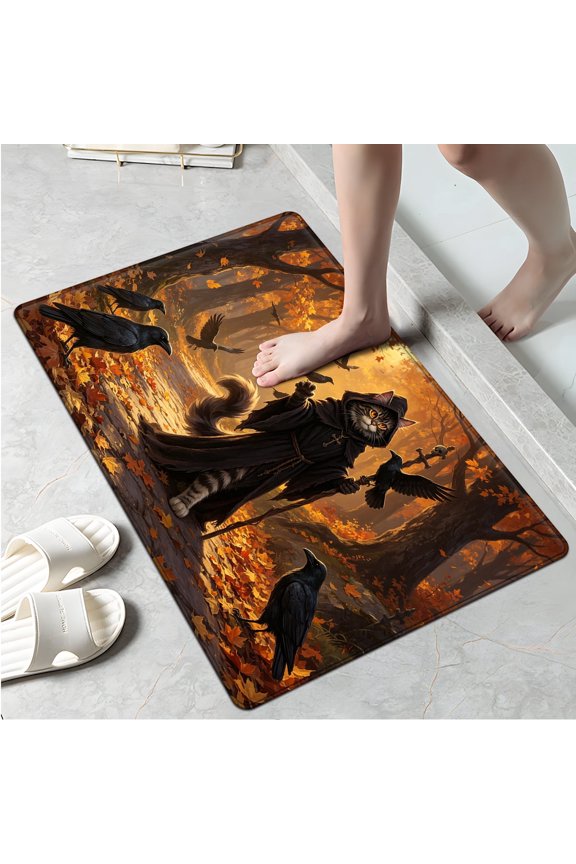 Halloween Black Crow Soft Non-slip 1Pc Flannel Mat and Kitchen Rugs,16''x24'',for Bathroom Entryway Bedroom