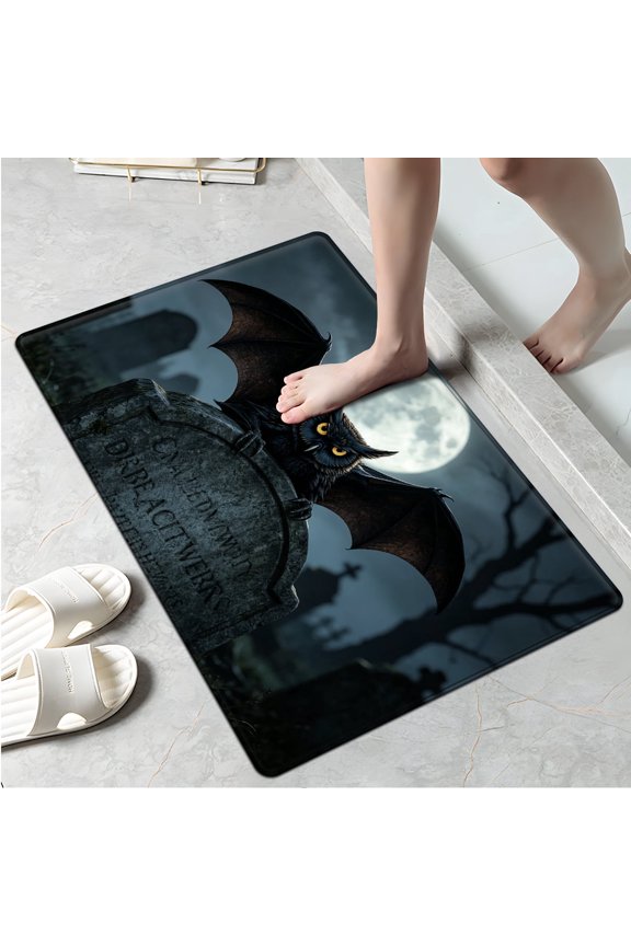 Halloween Black Owl 1Pc Flannel Mat and Kitchen Rugs,Soft Non-slip,Perfect for Home Bathroom