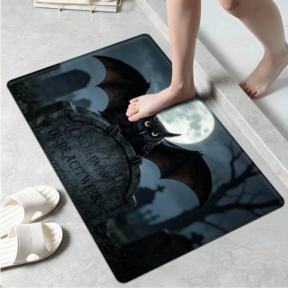 CCTFS Halloween Black Owl 1Pc Flannel Mat and Kitchen Rugs,Soft Non-slip,Perfect for Home Bathroom