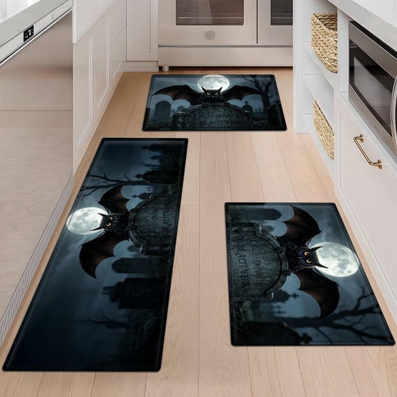 CCTFS Halloween Black Owl Soft Non-slip 3Pcs Flannel Mat & Kitchen Rugs,Great for Entryway Bathroom