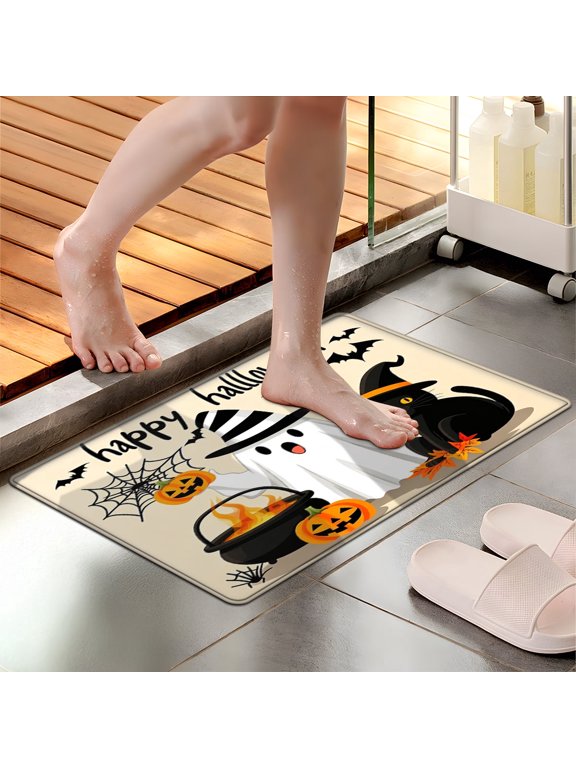 Halloween Ghost Pumpkin Cat 1Pc Flannel Mat and Kitchen Rugs,Soft Non-slip,Perfect for Home Bathroom