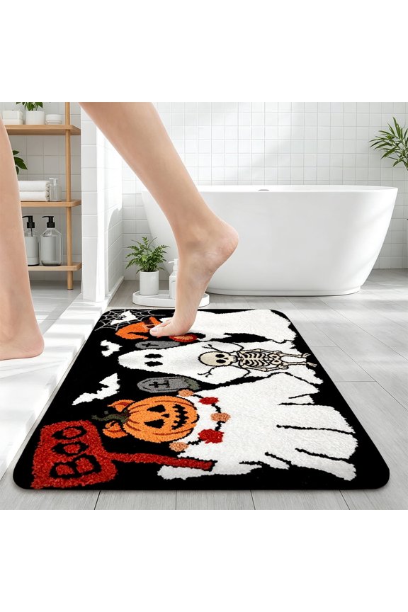 Halloween Ghost Pumpkin Non-slip Bathroom Rugs, 16''×24'' Soft for Bathroom Entrance