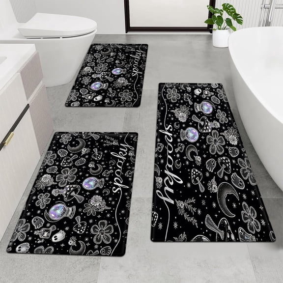 CCTFS Halloween Magic Crystal Ball Soft Touch 3Pcs Flannel Mat & Bath Rugs,16''×24'' 20''×30'' 17''×47'' Non-slip for Home Decoration Kitchen Entry