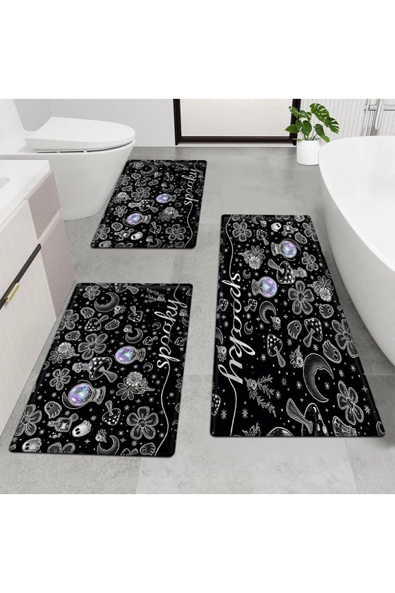 Halloween Magic Crystal Ball Soft Touch 3Pcs Flannel Mat & Bath Rugs,16''×24'' 20''×30'' 17''×47'' Non-slip for Home Decoration Kitchen Entry