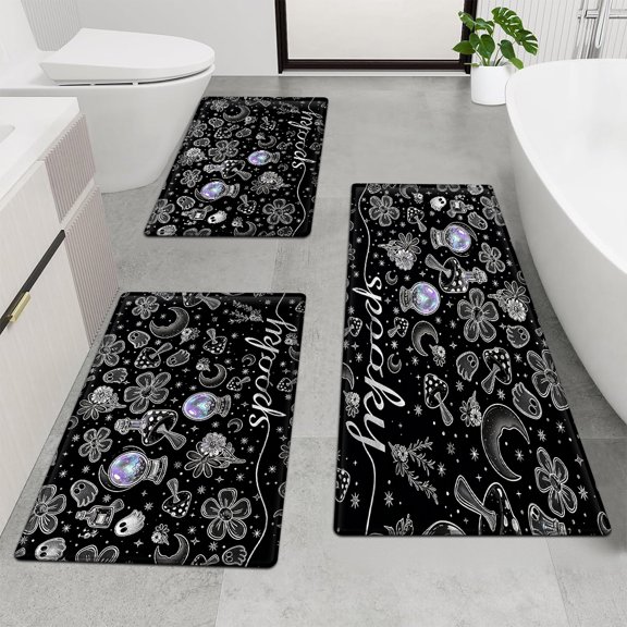 CCTFS Halloween Magic Crystal Ball Soft Touch 3Pcs Flannel Mat & Bath Rugs,16''×24'' 20''×30'' 17''×47'' Non-slip for Home Decoration Kitchen Entry