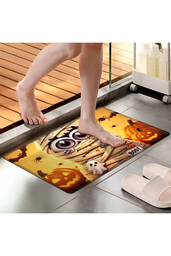 Halloween Mummy Pumpkin Multi-purpose 1-Piece Flannel Mat and Kitchen Rugs,Soft Non-slip for Home Bedroom Bathroom
