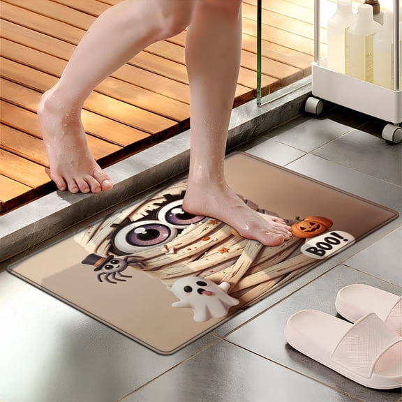 CCTFS Halloween Mummy Pumpkin Soft Non-slip 1Pc Flannel Mat & Kitchen Rugs,Great for Entryway Bathroom
