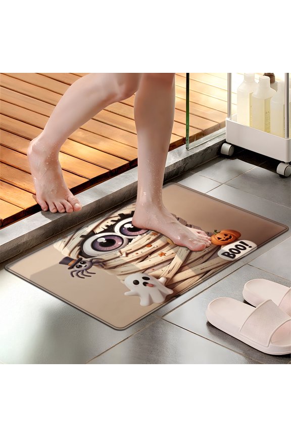 Halloween Mummy Pumpkin Soft Non-slip 1Pc Flannel Mat & Kitchen Rugs,Great for Entryway Bathroom