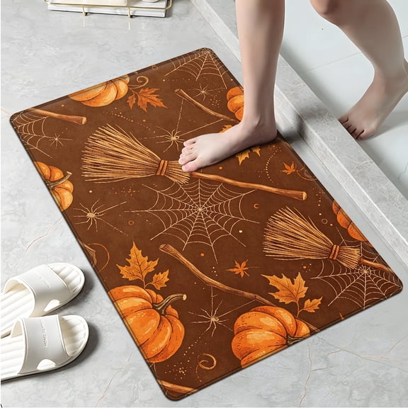 CCTFS Halloween Orange Pumpkin 1Pc Flannel Mat & Kitchen Rugs,Soft Non-slip,16''×24'' Inches,for Entryway Bathroom