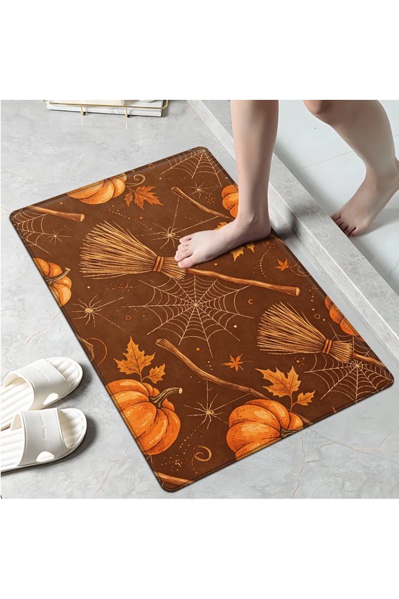 Halloween Orange Pumpkin 1Pc Flannel Mat & Kitchen Rugs,Soft Non-slip,16''×24'' Inches,for Entryway Bathroom