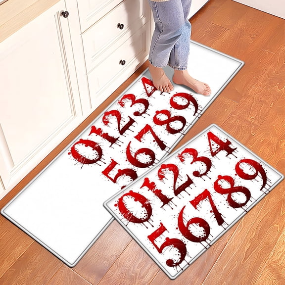 CCTFS Halloween Orange and Black Pumpkin Bat 2Pcs Versatile Flannel Mat & Kitchen Rugs,Soft Non-slip for Bathroom Entryway