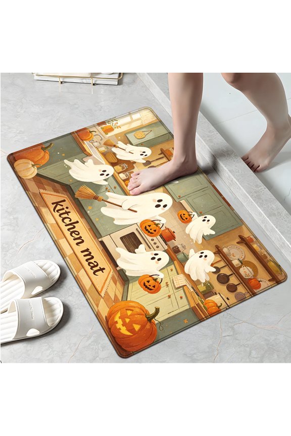 Halloween Pumpkin Lantern 1Pc Everyday Flannel Mat & Kitchen Rugs,Soft Non-slip for Bathroom Bedroom