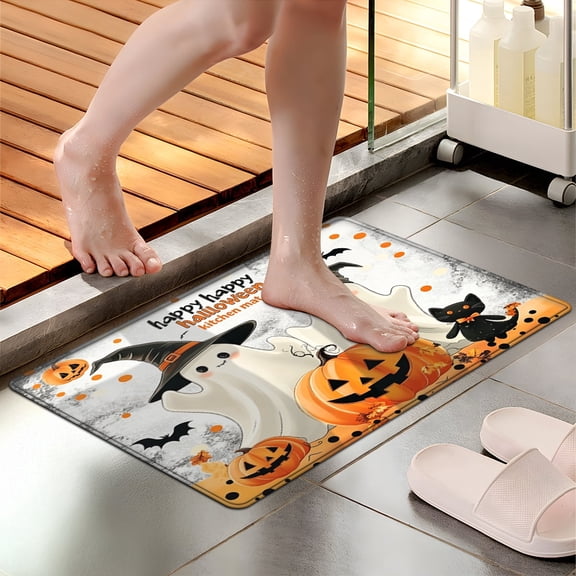 CCTFS Halloween Pumpkin Lantern 1Pc Everyday Flannel Mat & Kitchen Rugs,Soft Non-slip for Bathroom Bedroom