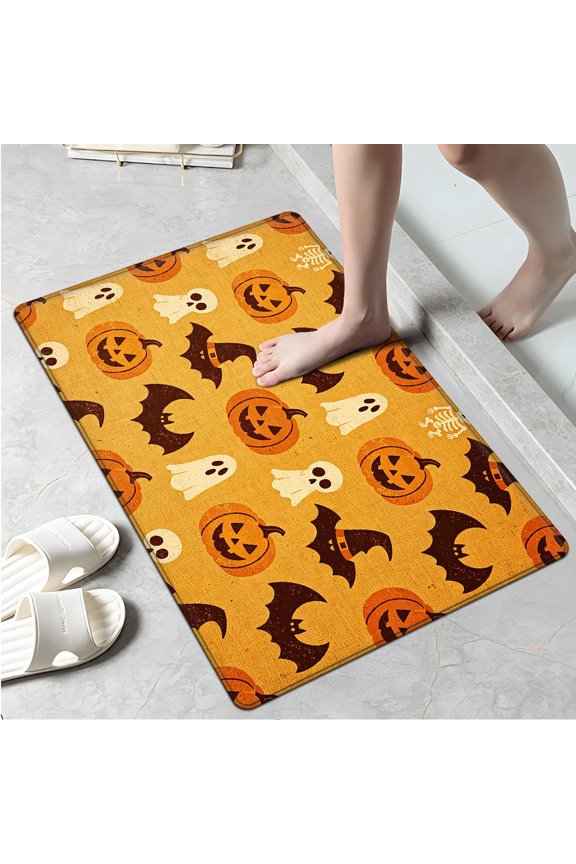Halloween Pumpkin Lantern Multi-purpose 1-Piece Flannel Mat and Kitchen Rugs,Soft Non-slip for Home Bedroom Bathroom