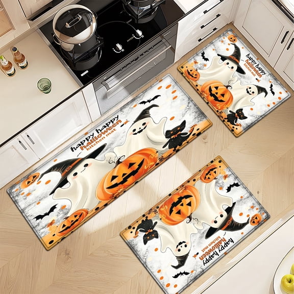 CCTFS Halloween Pumpkin Lantern Soft Non-slip 3Pcs Flannel Mat & Kitchen Rugs,Great for Entryway Bathroom
