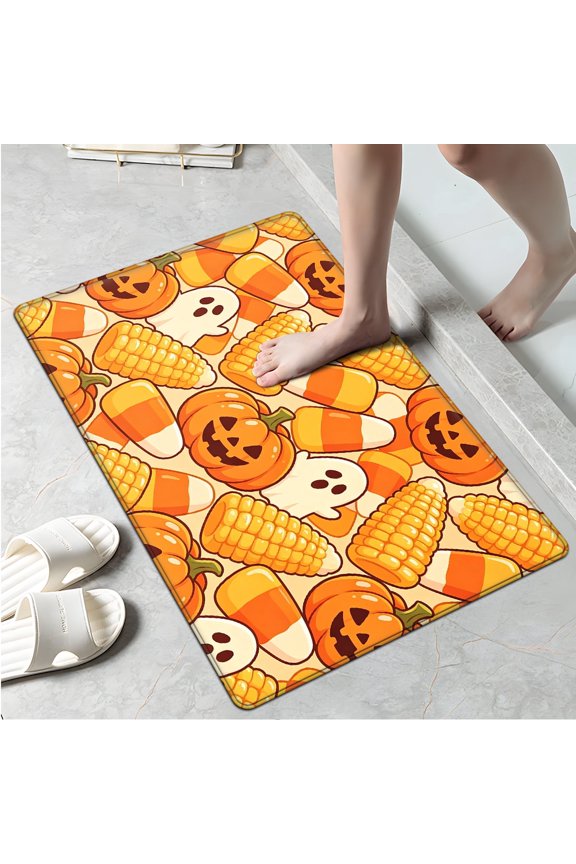 Halloween Pumpkin Soft Touch 1Pc Flannel Mat & Kitchen Rugs,Non-slip for Home Decoration Bathroom Entry