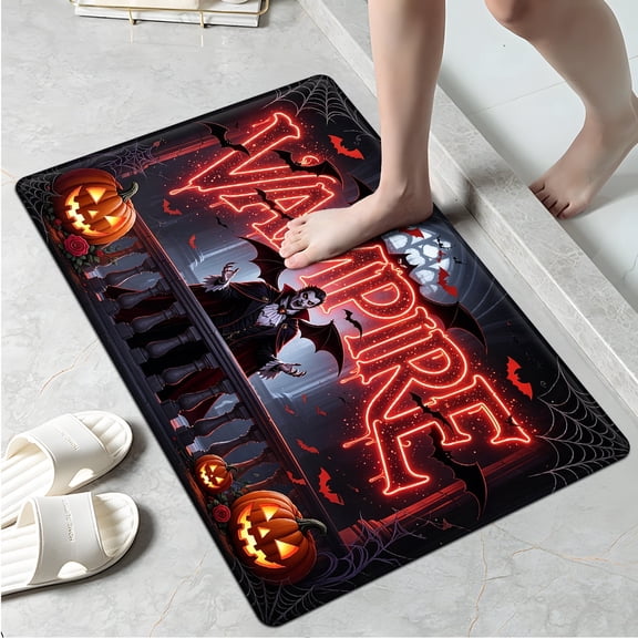 CCTFS Halloween Red Neon Vampire 1Pc Flannel Mat & Kitchen Rugs,Soft Non-slip,16''×24'' Inches,for Entryway Bathroom