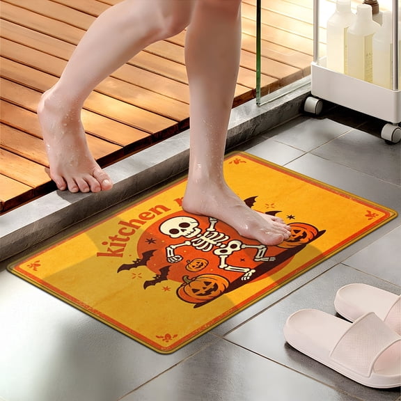 CCTFS Halloween Skeleton Pumpkin Soft Touch 1Pc Flannel Mat & Kitchen Rugs,Non-slip for Home Decoration Bathroom Entry