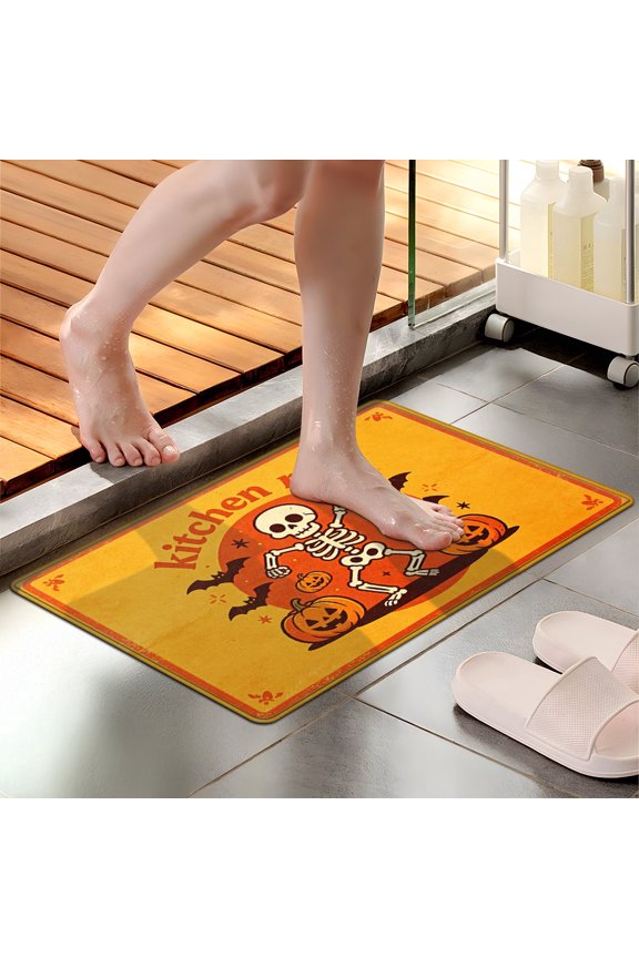 Halloween Skeleton Pumpkin Soft Touch 1Pc Flannel Mat & Kitchen Rugs,Non-slip for Home Decoration Bathroom Entry