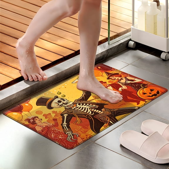CCTFS Halloween Skull Ball Soft Touch 1Pc Flannel Mat & Kitchen Rugs,Non-slip for Home Decoration Bathroom Entry