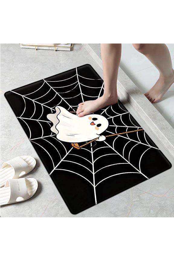 Halloween White Ghost Soft Non-slip 1Pc Flannel Mat & Kitchen Rugs,Great for Entryway Bathroom