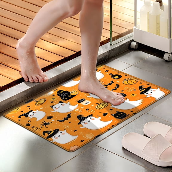 CCTFS Halloween White Ghost Soft Touch 1Pc Flannel Mat & Kitchen Rugs,Non-slip for Home Decoration Bathroom Entry