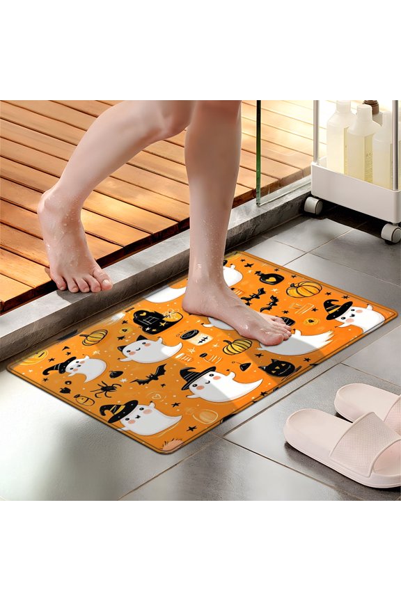 Halloween White Ghost Soft Touch 1Pc Flannel Mat & Kitchen Rugs,Non-slip for Home Decoration Bathroom Entry