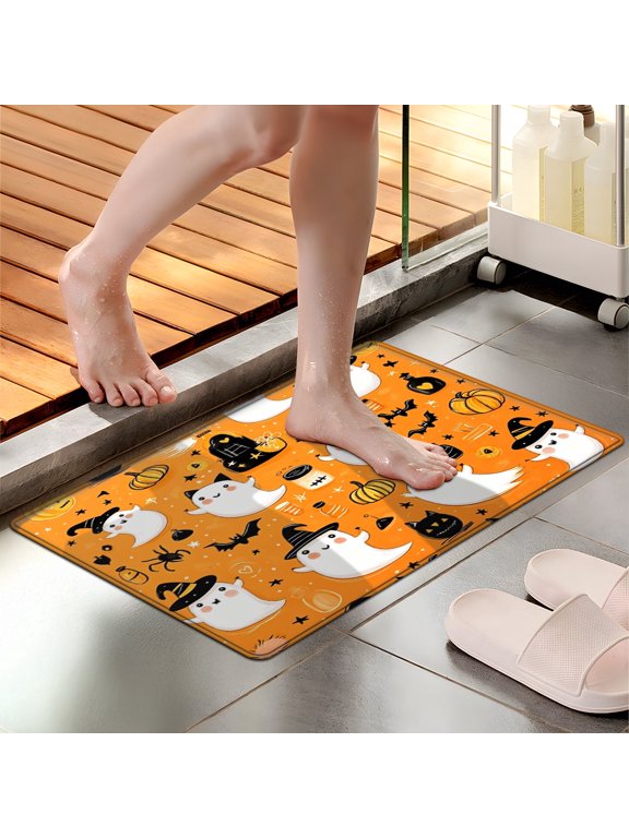Halloween White Ghost Soft Touch 1Pc Flannel Mat & Kitchen Rugs,Non-slip for Home Decoration Bathroom Entry