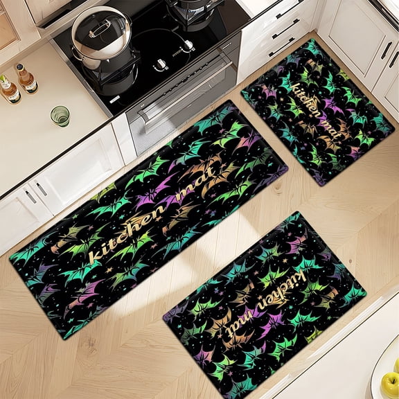 CCTFS Halloween bats Household 3Pcs Flannel Mat and Kitchen Rugs,Soft Non-slip for Bedroom Entryway