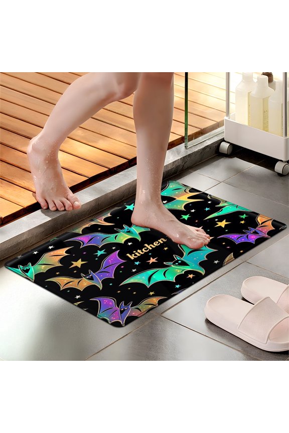 Halloween, bats, starry sky 1Pc Everyday Flannel Mat & Kitchen Rugs,Soft Non-slip for Bathroom Bedroom