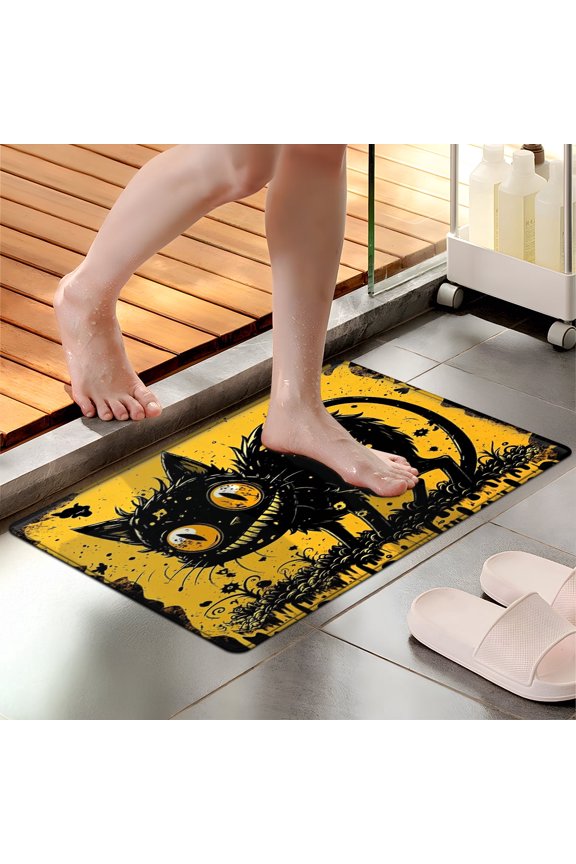 Halloween black cat 1Pc Flannel Mat & Kitchen Rugs,Soft Non-slip,16''×24'' Inches,for Entryway Bathroom