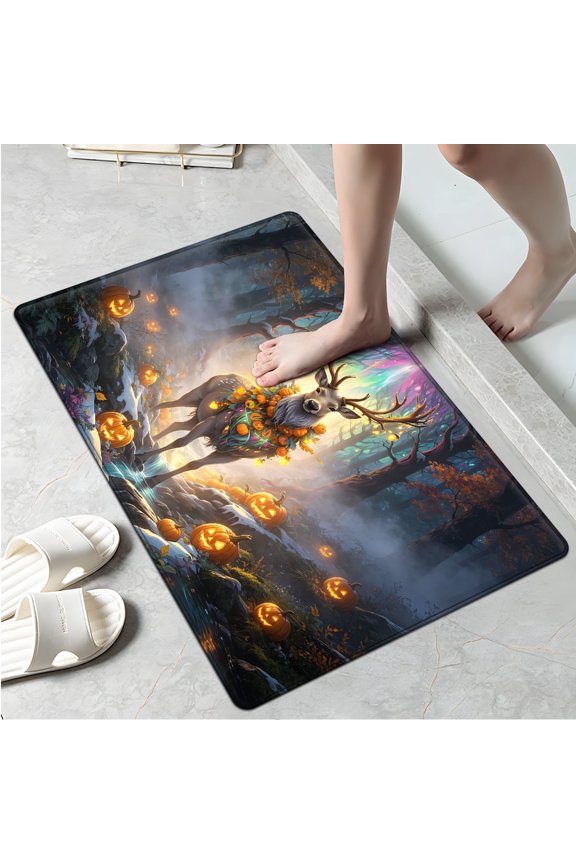 Halloween deer jack-o '-lantern Soft Non-slip 1Pc Flannel Mat & Kitchen Rugs,Great for Entryway Bathroom