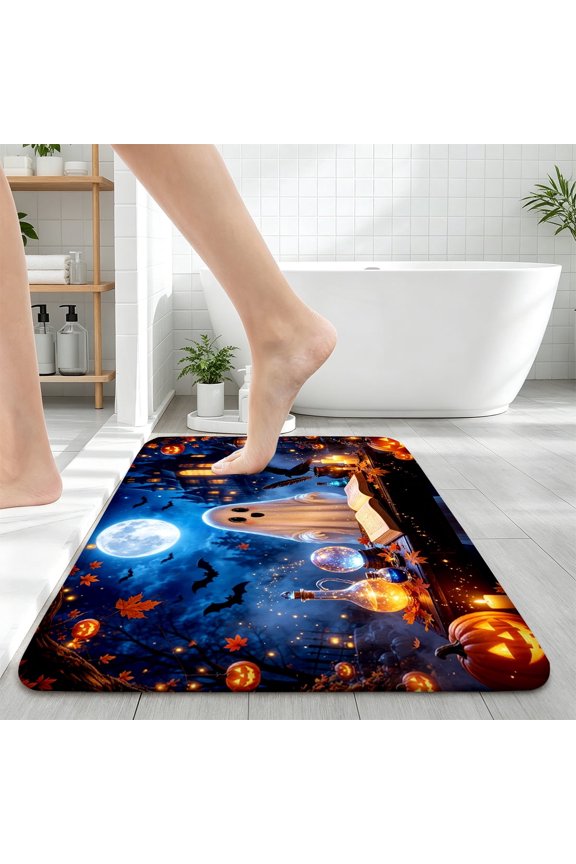 Halloween ghost jack-o '-lantern Home Bathroom Rugs, 16''×24'' Soft and Non-slip for Wash Area