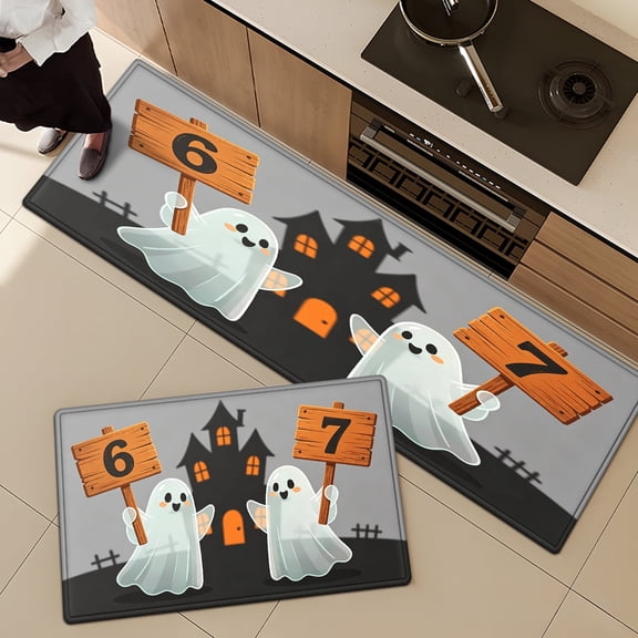 CCTFS Halloween ghosts raise their cards 2Pcs Home Flannel Mat & Kitchen Rugs,Soft Non-slip for Bathroom Entryway