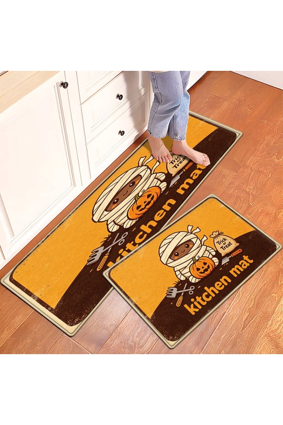 Halloween jack-o '-lanterns 2Pcs Home Flannel Mat & Kitchen Rugs,Soft Non-slip for Bathroom Entryway