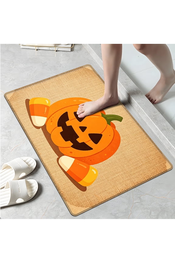 Halloween jack-o '-lanterns Soft Non-slip 1Pc Flannel Mat and Kitchen Rugs,16''x24'',for Bathroom Entryway Bedroom