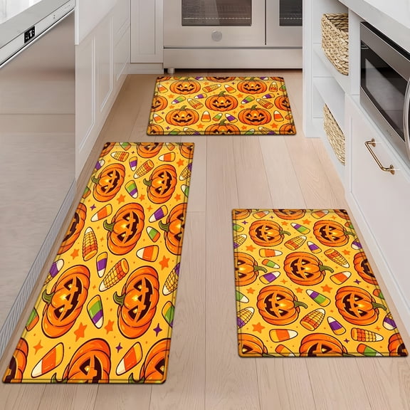 CCTFS Halloween jack-o '-lanterns Soft Non-slip 3Pcs Flannel Mat & Kitchen Rugs,Great for Entryway Bathroom