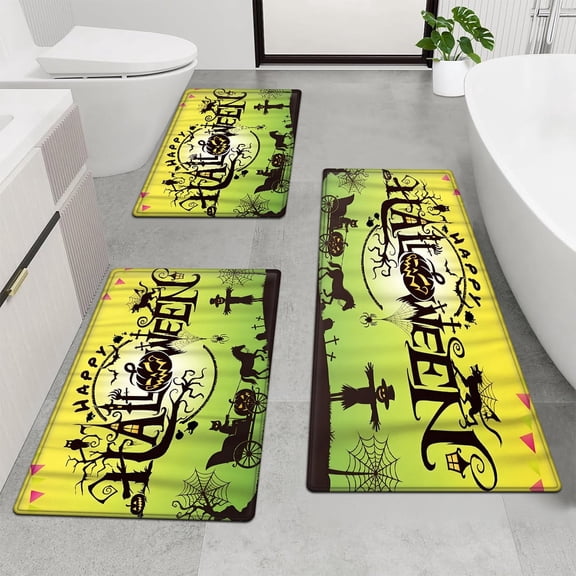 CCTFS Halloween jack-o '-lanterns Soft Touch 3Pcs Flannel Mat & Bath Rugs,16''×24'' 20''×30'' 17''×47'' Non-slip for Home Decoration Kitchen Entry