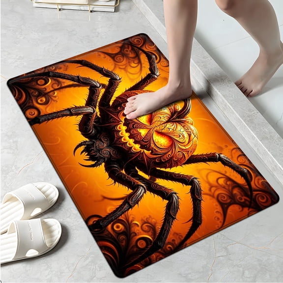 CCTFS Halloween lantern spider Household 1Pc Flannel Mat and Kitchen Rugs,Soft Non-slip for Bedroom Entryway